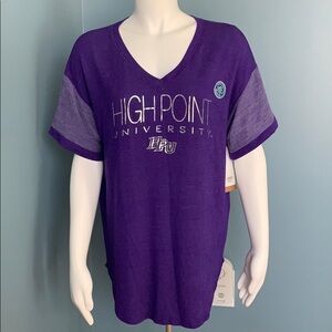 College Corner High Point University Purple V-neck tee shirt large NEW